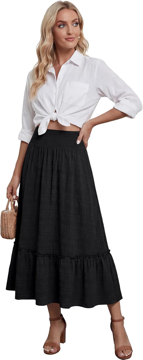 Umenlele Women's Ruffle Layered High Waist A Line Flowy Swing Elegant Long Skirts - Image 6