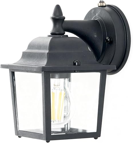 Modern Outdoor Wall Lamp Twilight Sensor Matte Black E27 Clear Glass - House Wall Porch Patio Garage Entrance