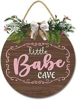 Wooden Circle Sign for Front Door Sign for Little Baby Nursery Room Wall Art Cute Natural Holiday Decor Hanging Rustic Woodland for Living room Farmhouse Wall Pediments- Tender Pink