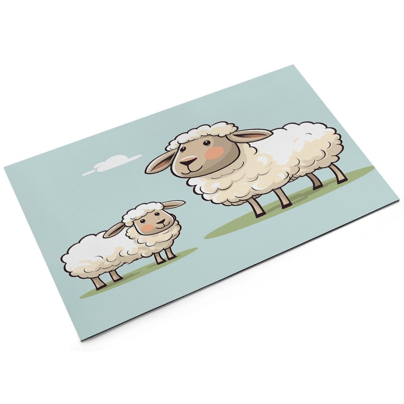 Tapis de nourriture pour chat - Motif mouton et agneau - Antidérapant - Facile à nettoyer pour la nourriture et l'eau - 43,2 x 76,2 cm