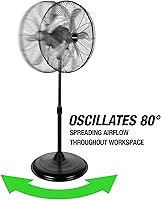 Vista 5 de OEMTOOLS OEM24871 - Ventilador de pedestal oscilante de 20 pulgadas, altura ajustable para garaje, tienda, gimnasio, almacén de flujo de aire