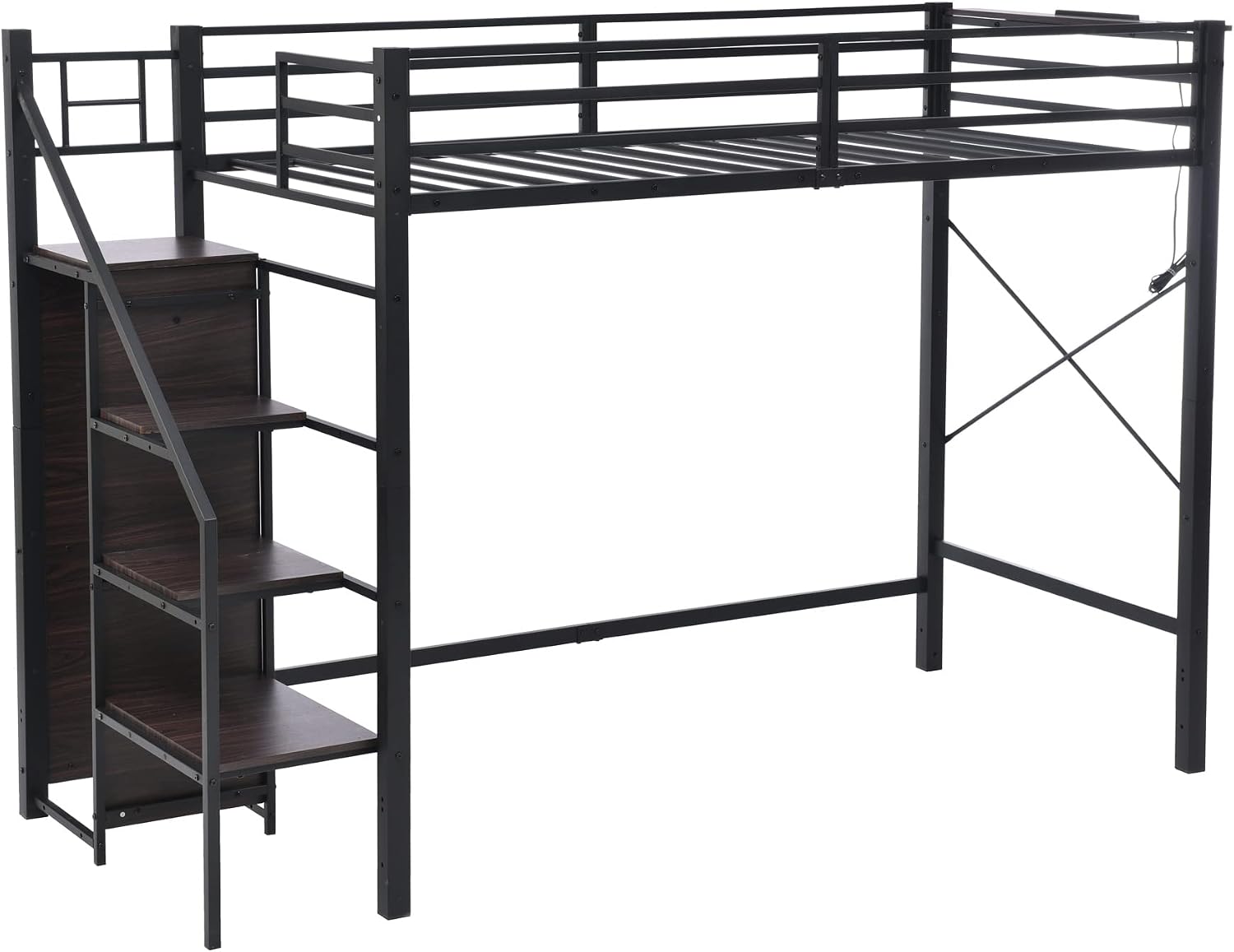 System Bet, Loft Bed, Single, Outlet, Storage Included, Rack Shelf, Load Capacity 330.7 lbs 150 kg, Nordic Style, Bunk Bed, Room Bunk Bed, Steel, Earthquakeproof, Height 66.9 inches 170 cm