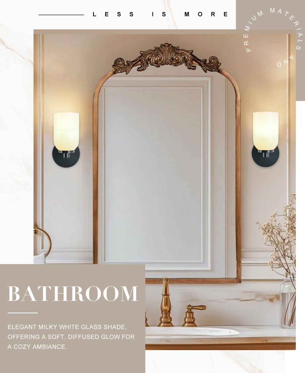 Copper Wall Sconces Set of Two, Matte Black Vintage Sconces Wall Decor Set of 2, White Frosted Glass Bathroom Wall Sconces Light, Wall Sconce for Bedroom, Bathroom, Indoor