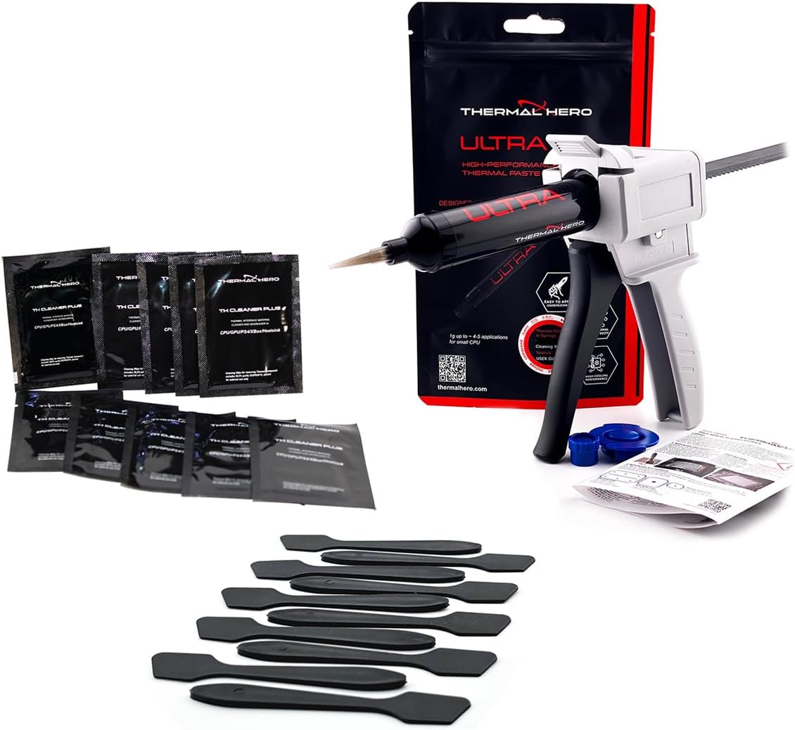 Ultra Thermal Paste (50g), Paste Gun Applicator, Cleaning Wipes (10pk), and Spatula (10pk) Bundle