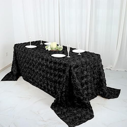 Balsacircle 90X132 Black Satin Raised Rosettes Rectangle Tablecloth Wedding Party Dining Room Table Linens #TOP10