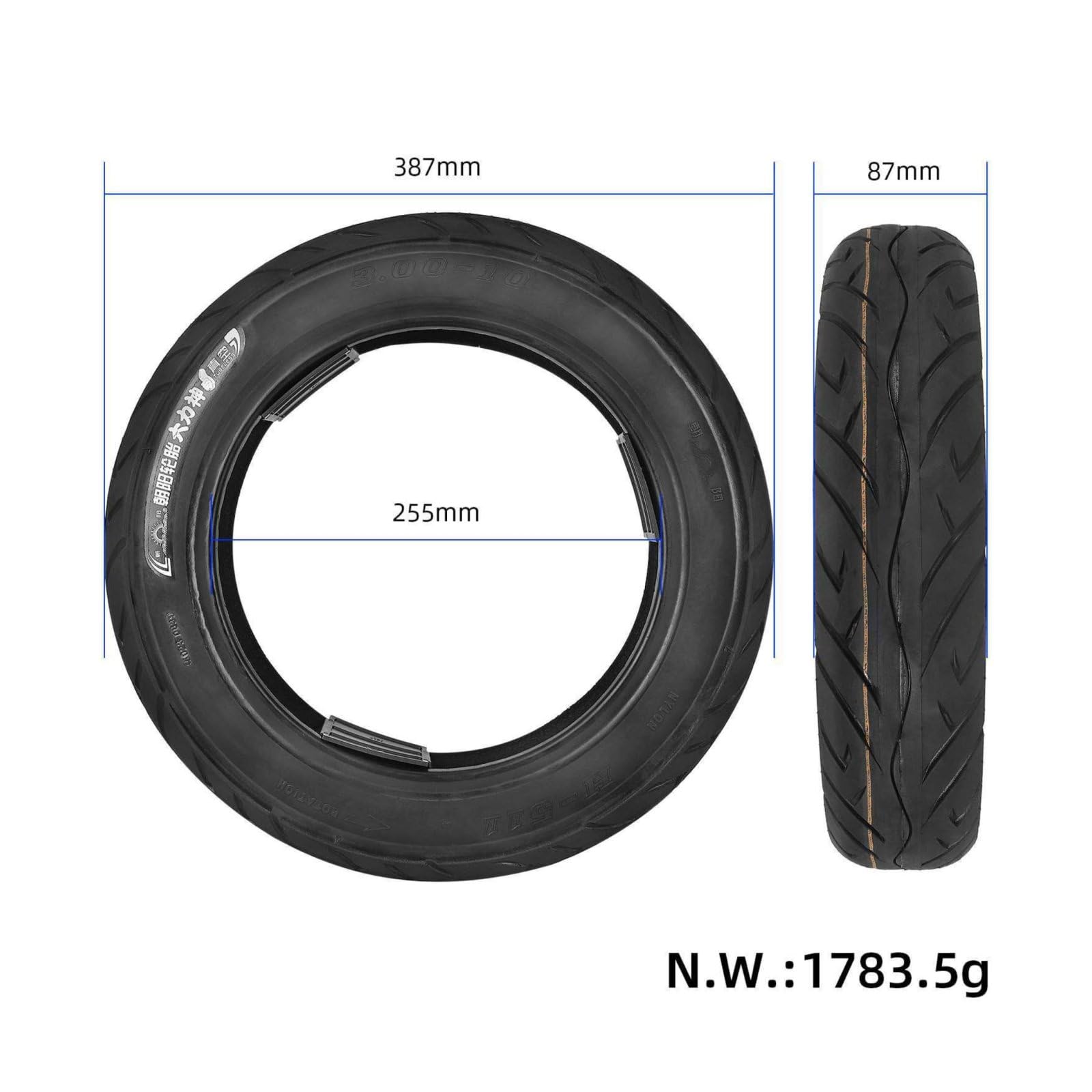 Neumático para Patinete Eléctrico Neumático Rueda Cubierta Llanta Tubeless de Caucho Resistente Menor Mantenimiento con Superficie de Tracción