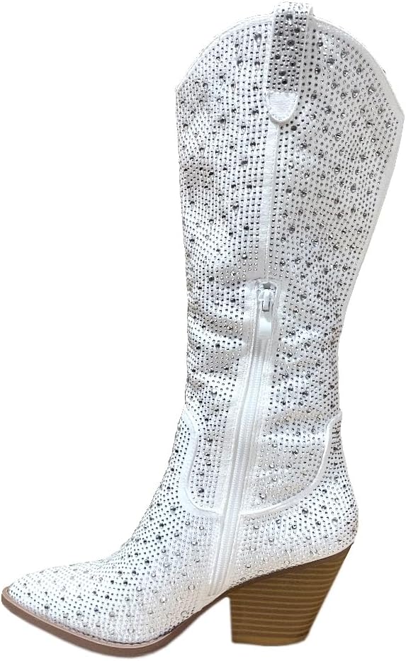 ABSOLEX Women Western Cowgirl Cowboy Pointed Toe Rhinestone Knee High Boots - 第 23/64 張圖片