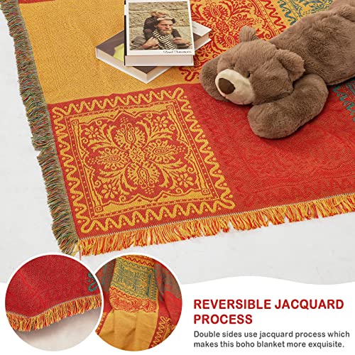 Bcottond Bohemian Throws Blankets Southwestern Navajo Bed Couch Decorative Sofa Colorful Decorative Blankets With Tassel Knitted Blankets Tribal Pattern Hippie Room Decor (70"*50"Yellow Orange) #TOP3