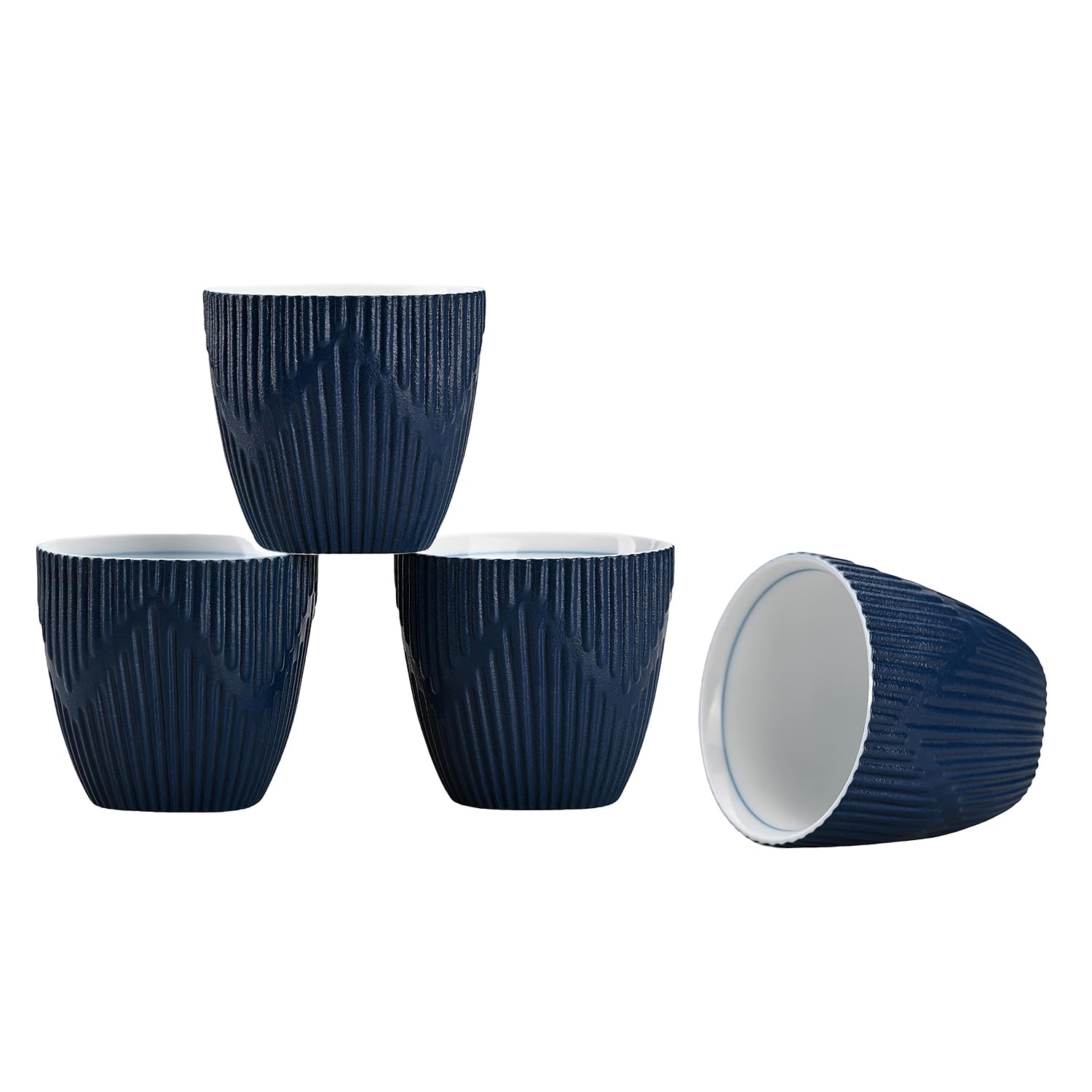 Amoysanli Ceramic Espresso Cups Set of 4 Coffee Mugs 5oz Tea Cups Teapot Accessories (Stripe Blue)