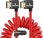 Alvin's Cables 8K HDMI 2.1 Cable 8K 60Hz 4K 120Hz High Speed for Atomos Ninja Monitor Left to Right Angled Braided Coiled Cable for Sony FS5 FS7,Canon C300,Nikon Z9 Camera,Red