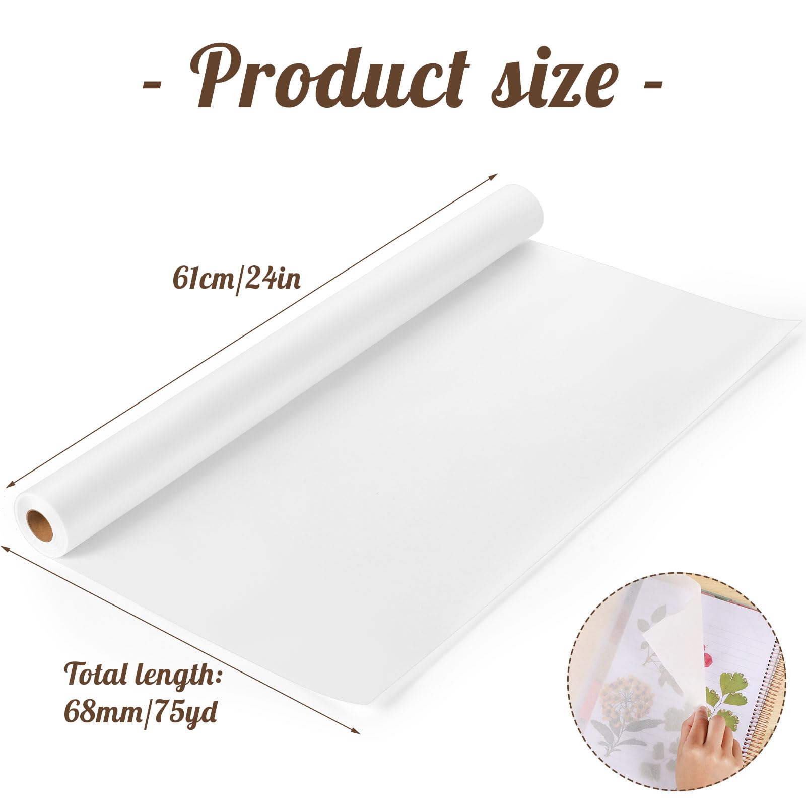Rouleau de papier calque translucide pour couture, dessin, croquis, emballage cadeau Blanc 61 cm x 70 m
