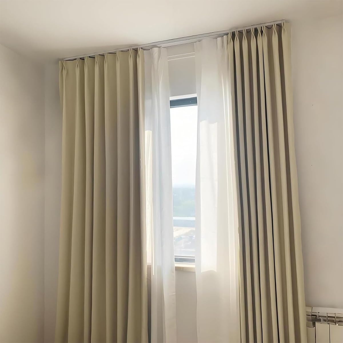 Dwurzędowa aluminiowa szyna sufitowa do zasłon, 0,8 m, 6 m, regulowana, cicha przesuwna, z rolkami wyciszającymi, idealna przegroda pokoju, do salonu i sypialni, biała, 2,20 m