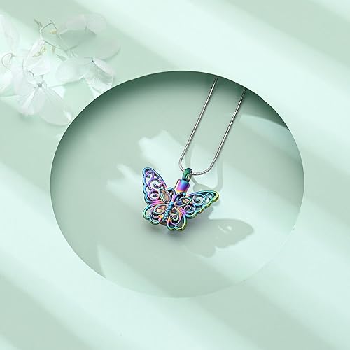 Miniatura 7 de Collar de urna de mariposa para cenizas, recuerdo de acero inoxidable, medallón conmemorativo de urna para cenizas, joyería de cremación