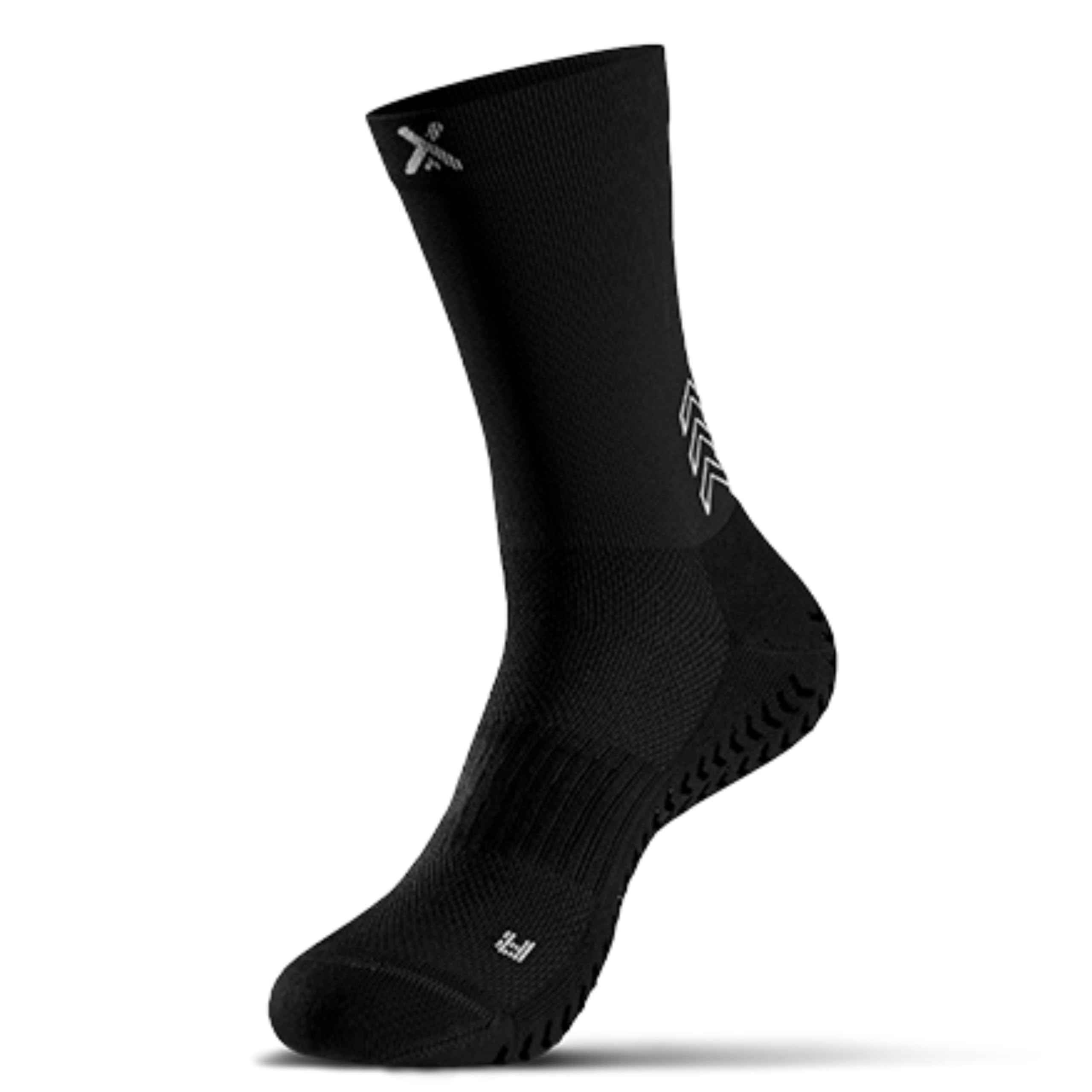 SOXPro Ultraleichte Grip-Socken – doppelseitige Silikonpfeile für maximalen Halt – blasenbeständig für Laufen, Fußball, Tennis (US, Alpha, Medium, Regular, Regular, Schwarz)