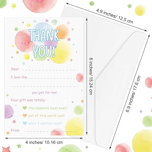 Vista 24 de 72 tarjetas de agradecimiento para niños rellenan las notas de agradecimiento en blanco con sobres, tarjetas de agradecimiento coloridas para fiesta