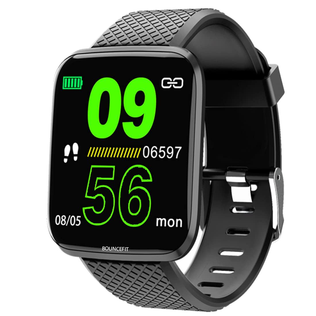 BouncefitM I D116 Fitness Band Smart Watch for Men, Women, Boys, Girls, Kids – Single Touch Interface, Water Resistant, Workout Modes, Quick Charge Sports Smartwatch – Black I