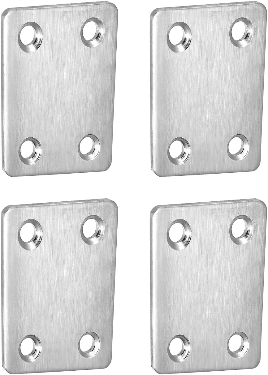 DTGN 60x38x1.5mm(LxWxT) Flat Straight Brace Plate -30Pack- Good for Furniture Repairing - Stainless Steel Brace Plate - Silver Tone