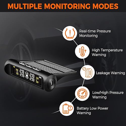 Miniatura 3 de Sistema de monitoreo de presión de neumáticos TPMS, sistema de alarma inalámbrico universal para automóvil con 4 sensores externos, pantalla LCD en