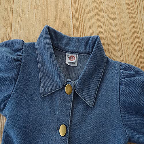 Toddler Girls Denim Dress Kids Summer Short Sleeve Dresses Button Down Lapel Casual Dress 1~5T Cute (Blue, 18-24 Months) #TOP3