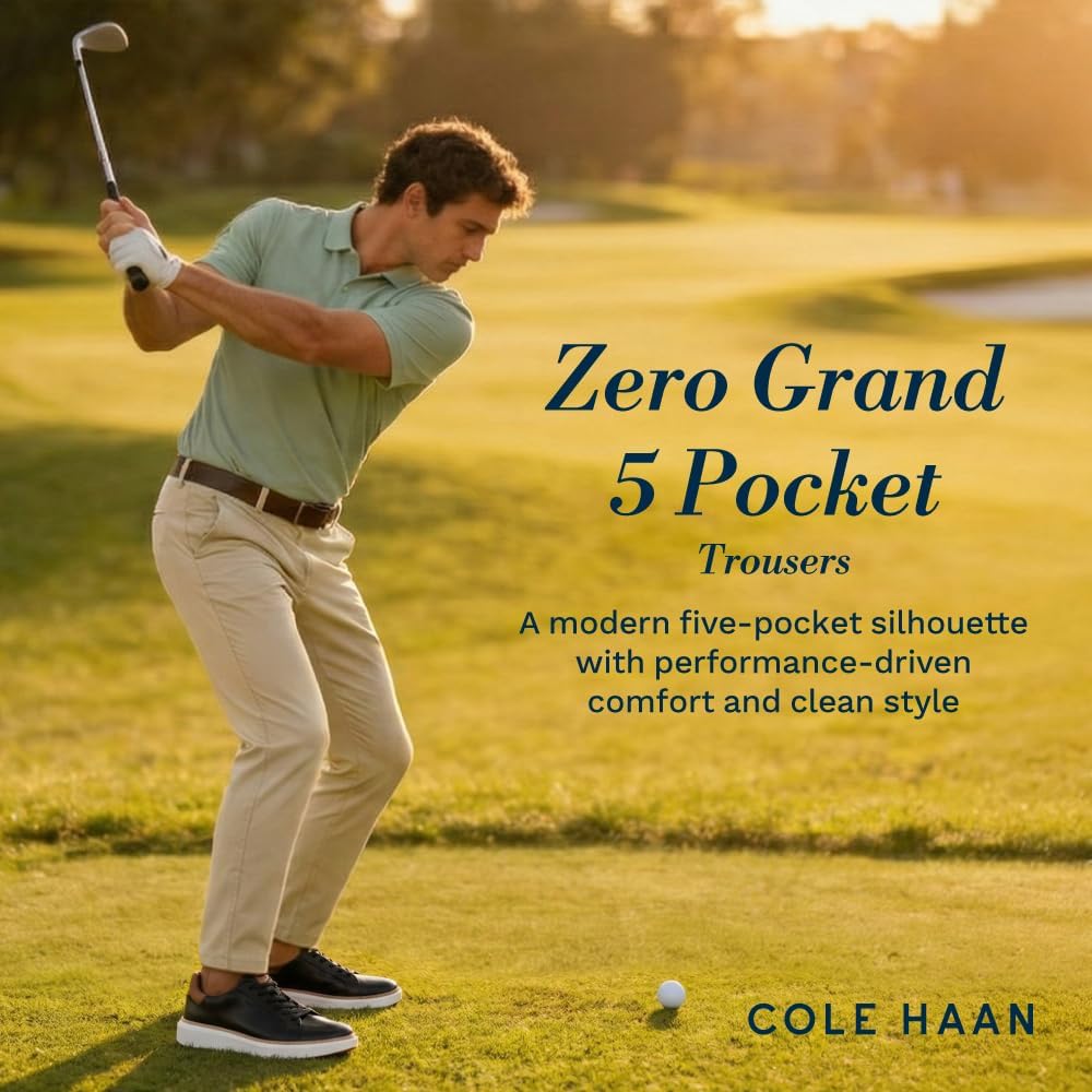 Cole Haan Zerogrand 5 Pocket Golf Pants for Men - Classic Fit Men’s Pants with Tech Mesh Pockets & Adaptive Stretch Waistband