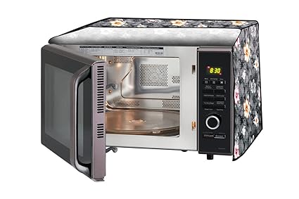The Furnishing Tree Microwave Oven Cover full closure PVC suitable for all major brands for size LxWxH 19x21x13 in inches Floral Pattern Multi Grey
