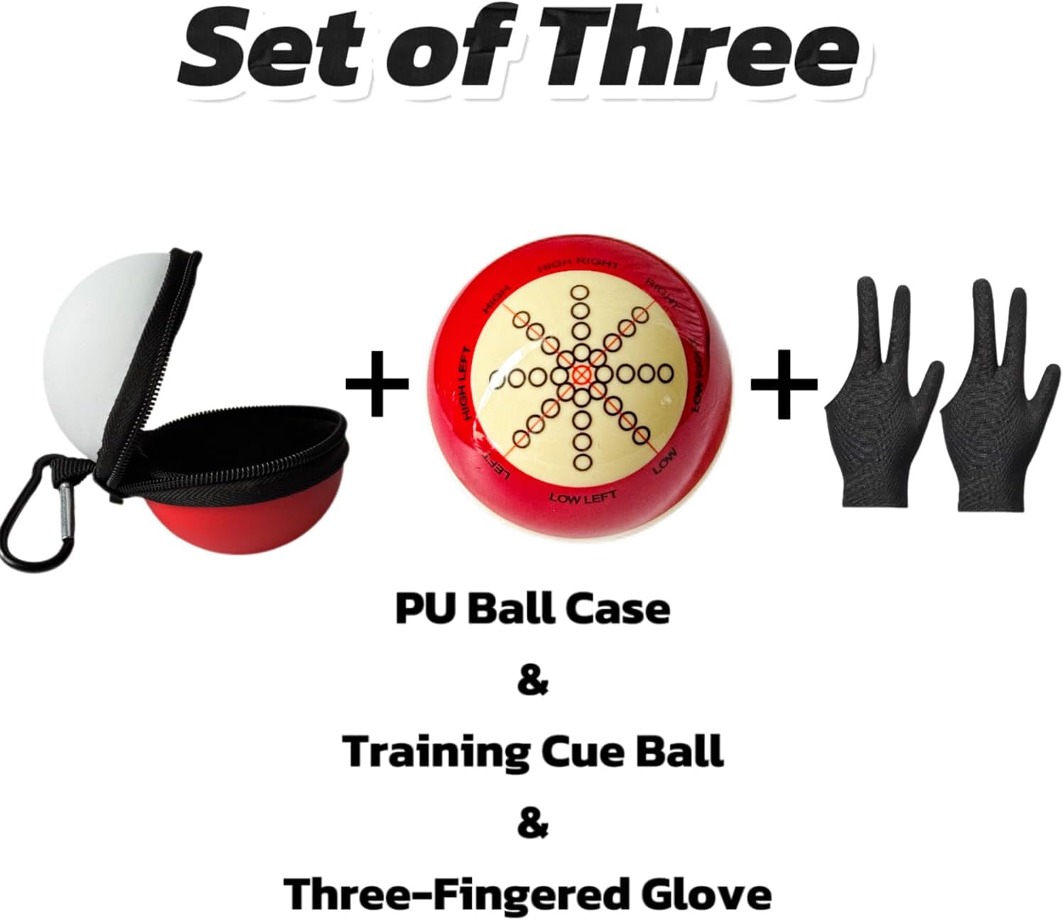6 Dots Cue Ball With Case,Training Billiard Ball,2-1/4" Practice Training Artifact,Pool Cue Ball with Six Dots,Three Finger Gloves and Billiard Ball Bag