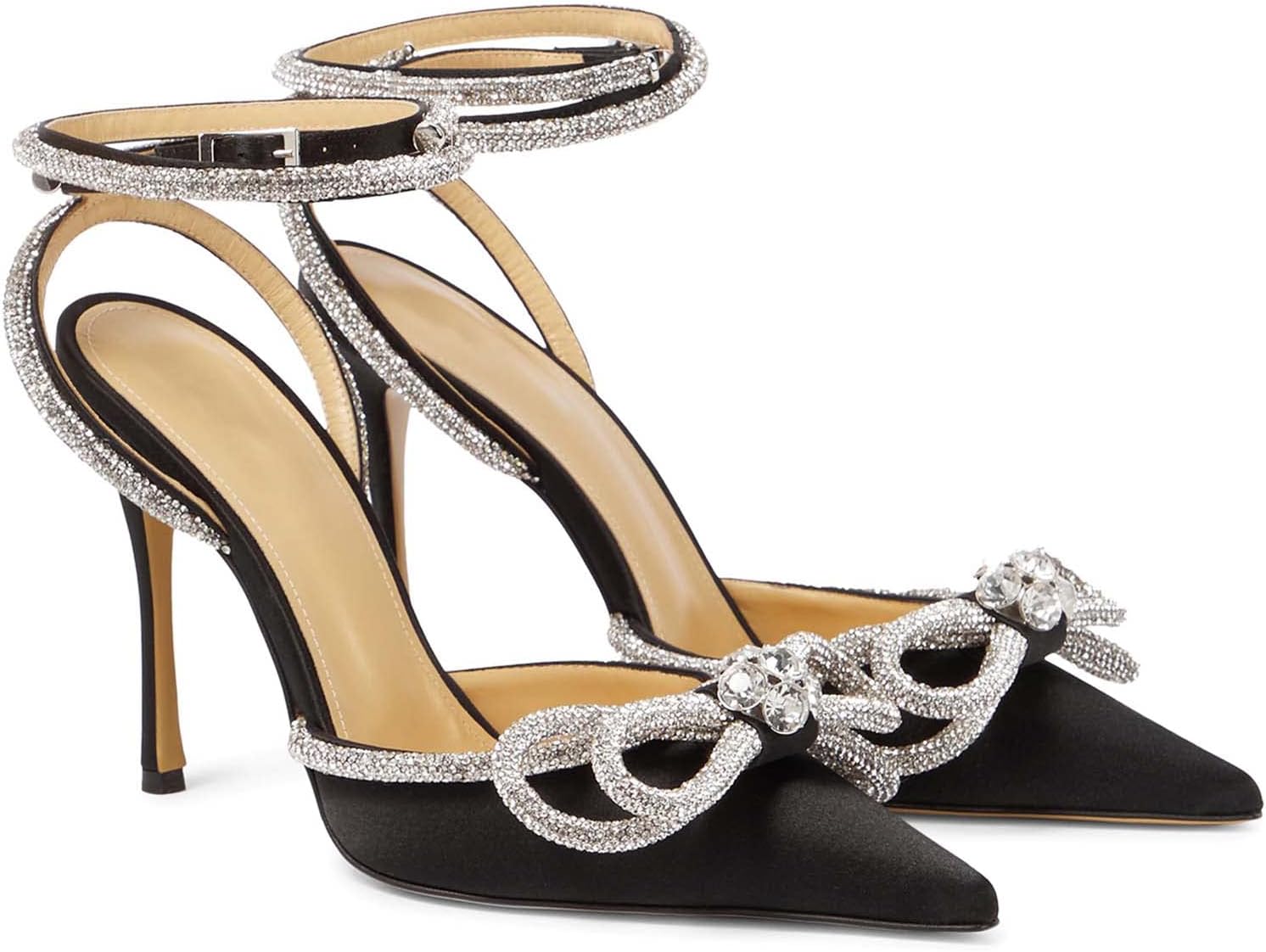 LauraVicci Women's Heeled Sandals Pointed Toe Crystal Embellished Bow Ankle Straps Rhinestone Buckle Stiletto Slip On Evening Dress Party Wedding Pumps Shoes - Image 5