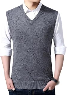 REHJJDFD Men's Casual Plaid Sweater Man Cashmere Vest Male Sleeveless Wool Knit Jumper