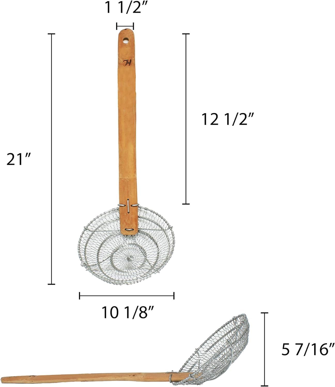 TrueCraftware- 12” Fine Mesh Skimmer with Natural Bamboo Handle- Spider Strainer Ladle Kitchen Frying Food Pasta Spaghetti for Cooking and Frying Pasta Strainer Spoon