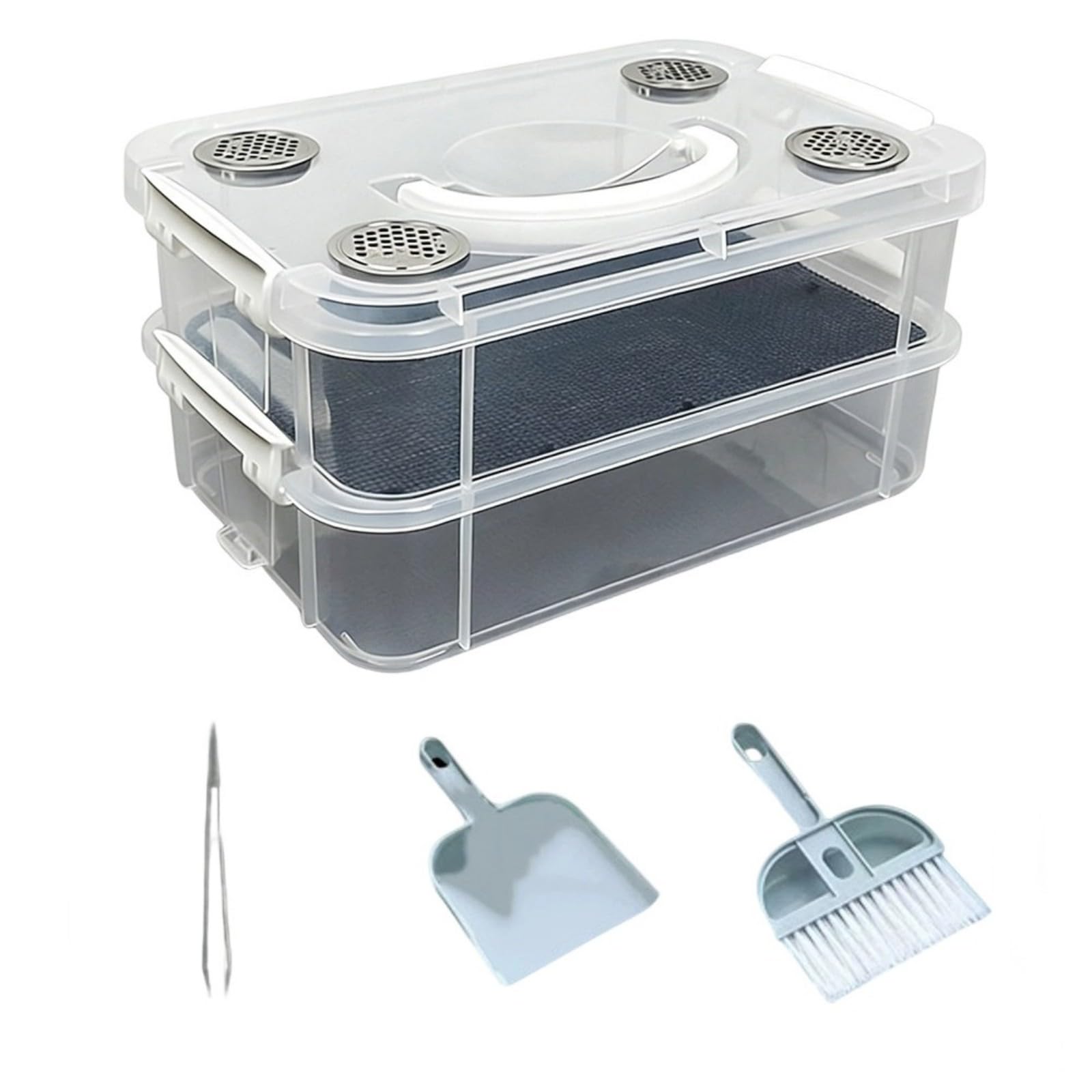 NEWFT Reptiles Feeding Box Transparents Reptiles Feeders Food Storage for Lizards Mealworms Cockroaches
