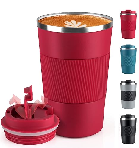 RNGODO Coffee Mug 12oz - Insulated Travel Mug Spill Proof with Leakproof Lid Vacuum Stainless Steel Travel Coffee Mug Water Tumbler to GO, Reusable Coffee Cup for Men and Women for Hot & Cold Drinks - B-Red,380ML
