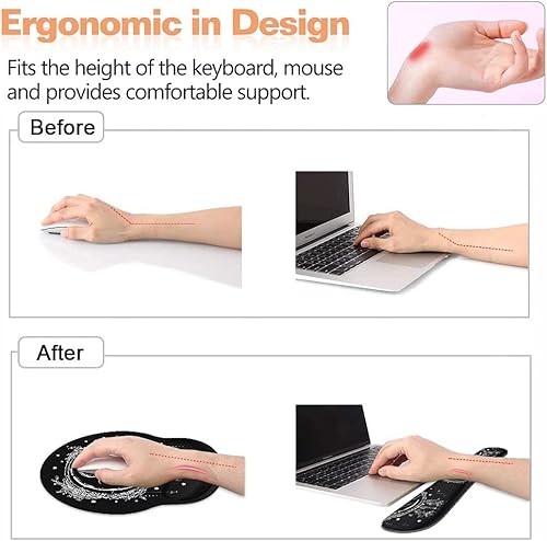 Miniatura 5 de Juego de reposamuñecas para teclado y alfombrilla para mouse, base de poliuretano antideslizante, fácil de escribir y aliviar el dolor de muñeca,
