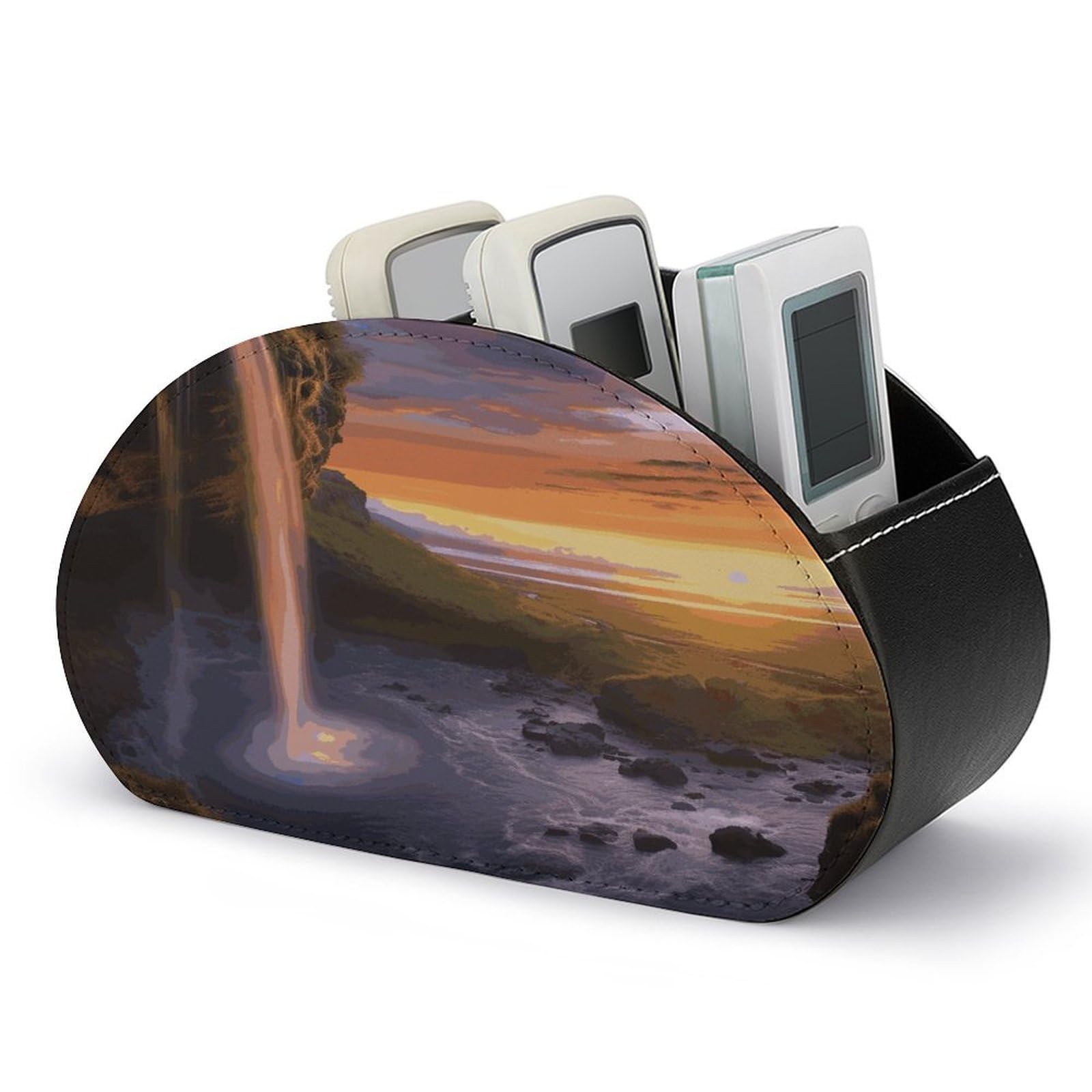FekiLoot Waterfall at Sunset Remote Control Holder, PU Leather Remote Control Organizer Box Stationery Remote Control Box Desk Storage Organizer for DVDs,Glasses,Pens,Media Players