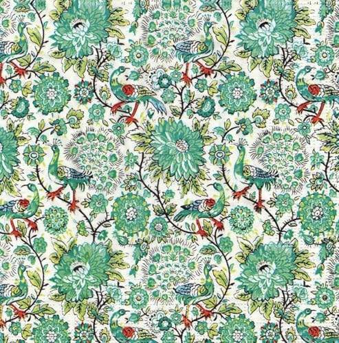 Set of 2 Individual Decoupage Paper Party Napkin Aqua Floral Peacock Watercolor Decor Luncheon Napkins for a Birthday Holiday, Wedding, Cocktail Party