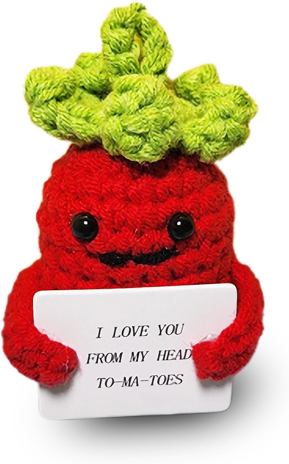 Mini Funny Positive Tomato, Wool Knitting Tomato Doll with Positive Card, I Love You from My Head to-Ma-Toes, Cute Crochet Tomato Doll for Birthday Gifts Room Decor