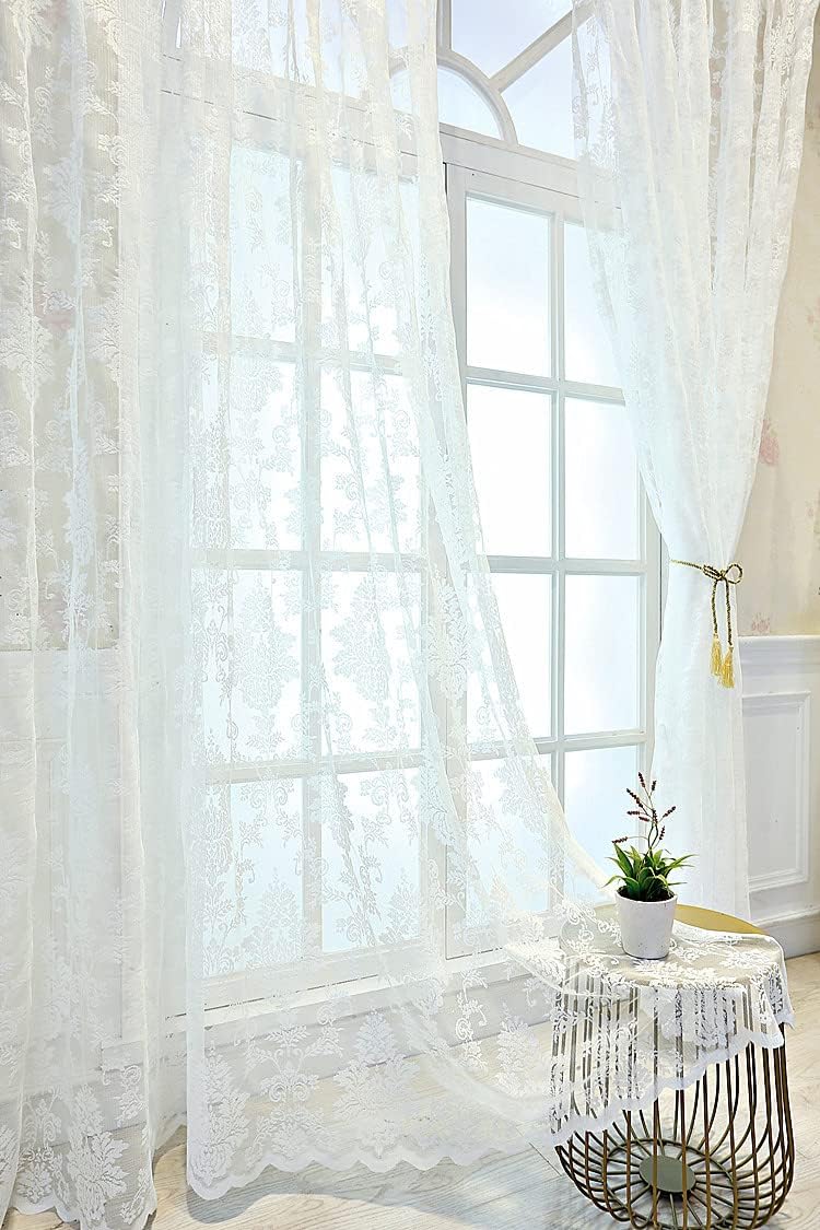 HooHero White White European Window Screen Lace Princess Style Elegant Sheer Curtains Rod Pocket Rod Pocket for Living Kids Nursery Room