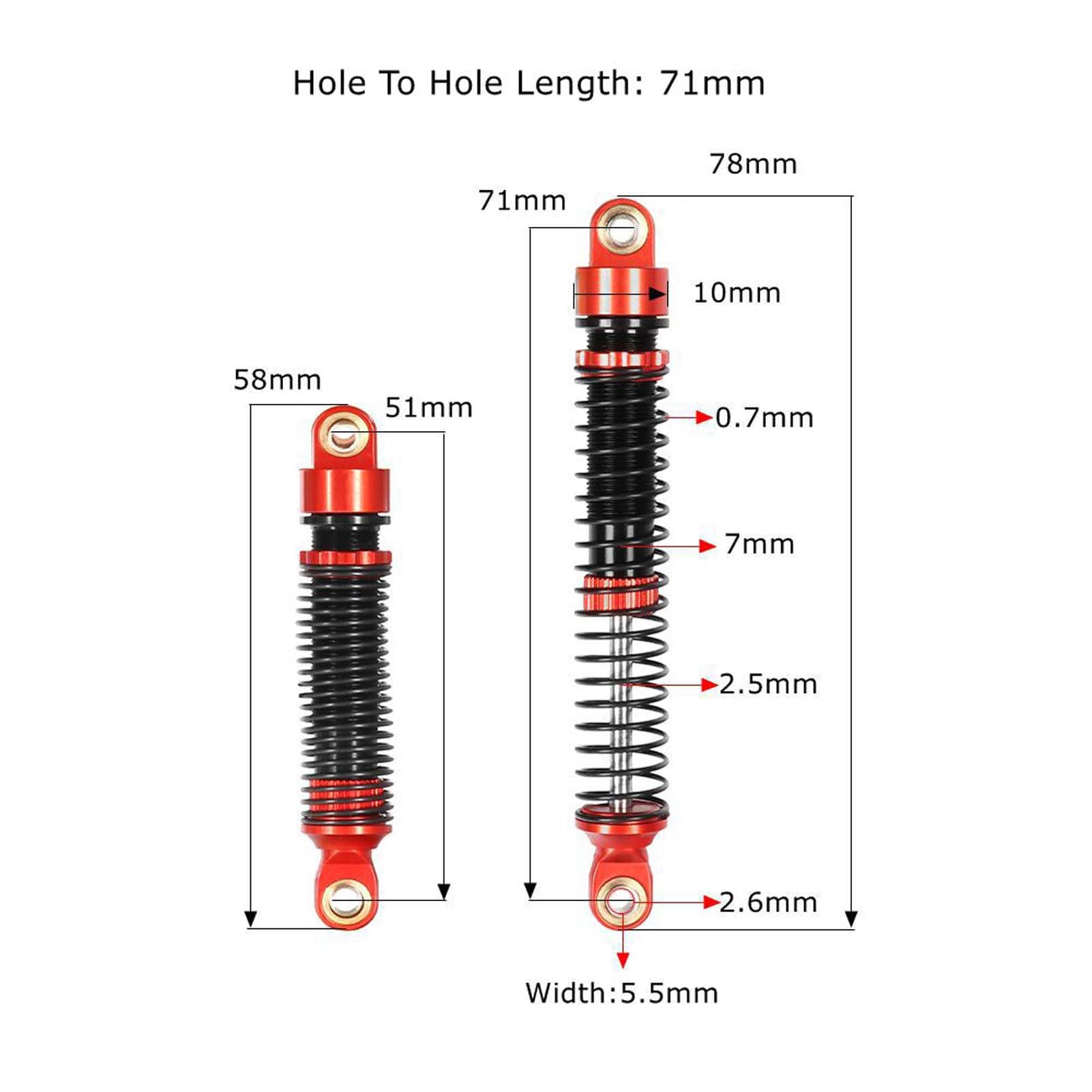 KEEDA 4PCS Aluminum Threaded Shock Absorbers Oil Damper for 1/18 RC Crawler Car TRX4M TRX4MT 1/12 RC Crawler Upgrade Parts (Gold, 71mm) - Image 3