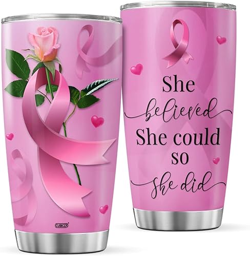 Miniatura 1 de CUBICER Regalos para pacientes con cáncer de mama, mujeres, abuelas, niñas, sobrevivientes, accesorios de concienciación, vaso de cinta, vasos de