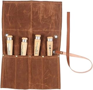 Chisel Roll, Waxed Canvas Tools Wrench Roll Up Pouch,Chisel Carrying Case,Wrench Holder Pouch, 4 Pockets Tote Organizer for Knife Hammers, Gouges, Best Gift for Electrician,Carpenter or Mechanic