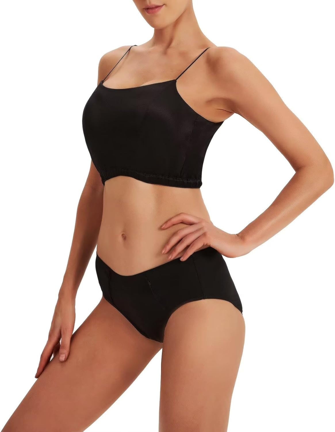 SilRiver Women's Low Back U Neck Spaghetti Strap Silk Tank Top Backless Padded Workout Going Crop - Image 3