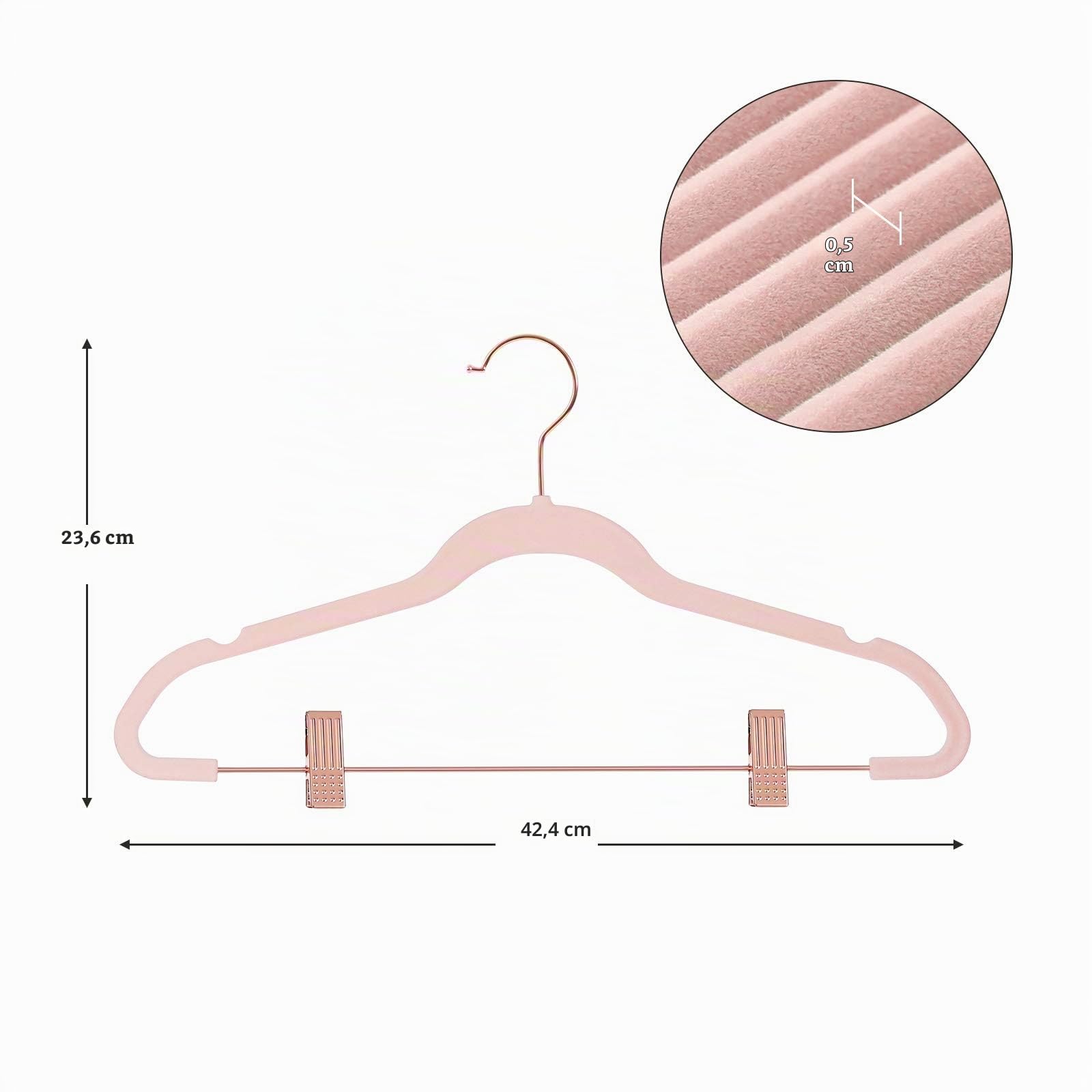 SONGMICS Paquete de 24 Perchas de Pantalones, Perchas de Abrigo de 16,7 Pulgadas con Clips móviles de Color Oro Rosa, Resistentes, Antideslizantes, Ahorro de Espacio, Pantalones, Pantalones, Vestidos