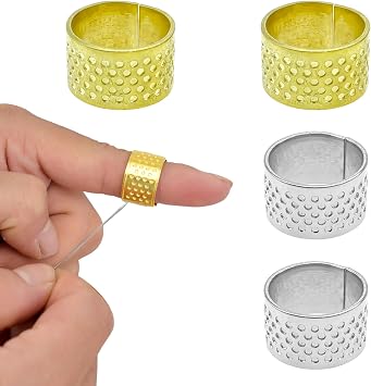 4 Pack Finger Protector Fingertip Thimble Metals Thimbles Adjustable Finger Ring for Hand Sewing, Stitching, Quilting and Knitting