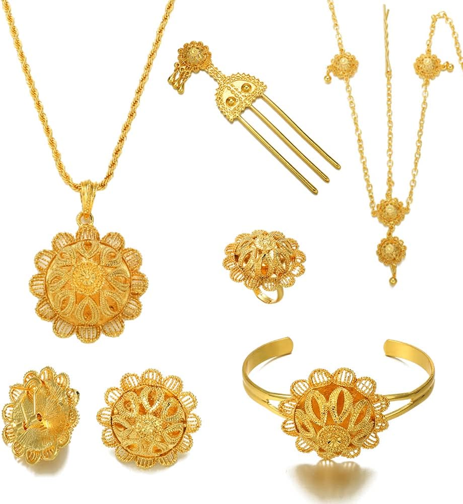 Sajayea24K Gold Plated Ethiopian Jewelry for Women Set African Wedding Bridal Women Party Gifts