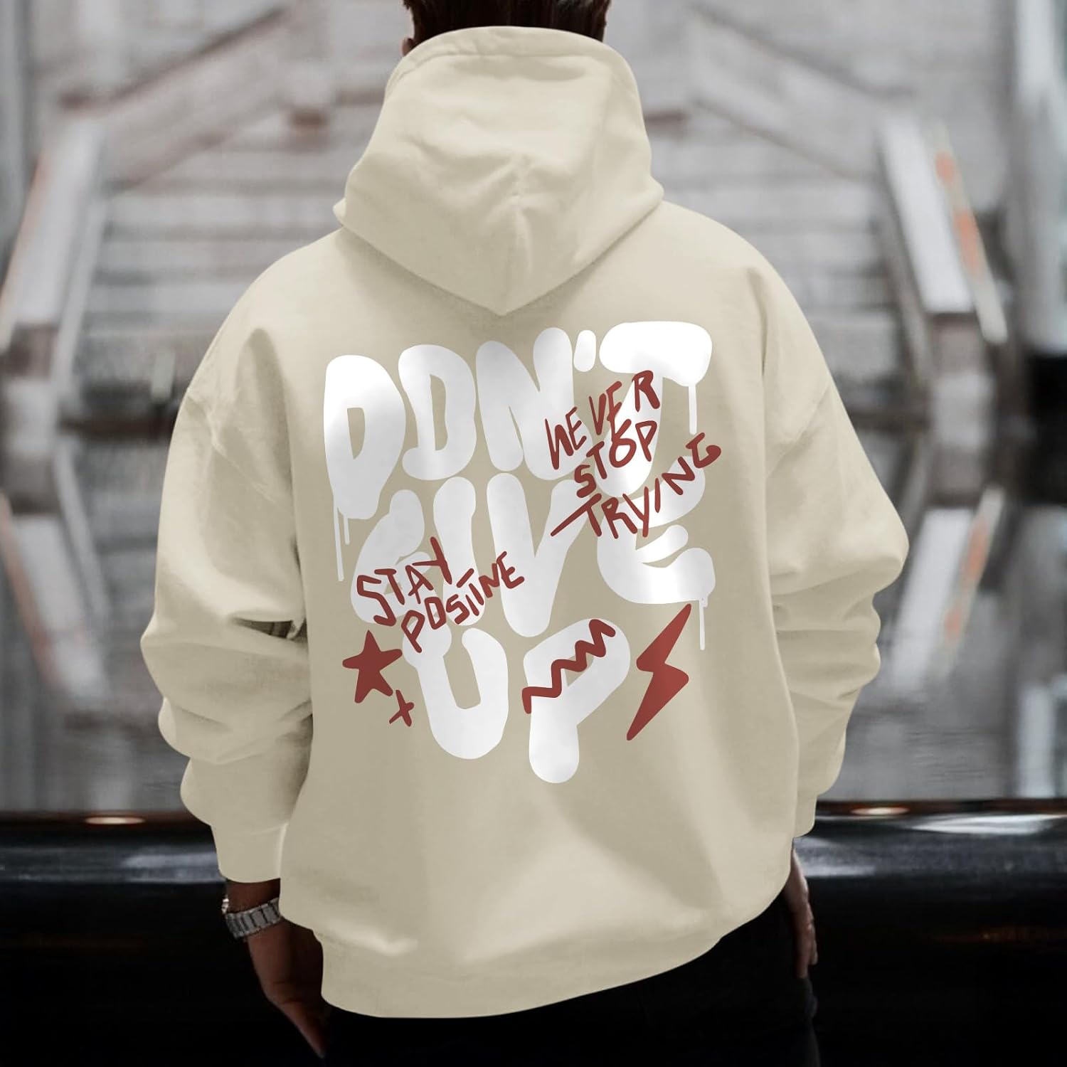 Graphic Streetwear Hoodies For Men Vintage Hoodie Inspirational Sweatshirts Positive Letter Print Cotton Pullover - Image 3