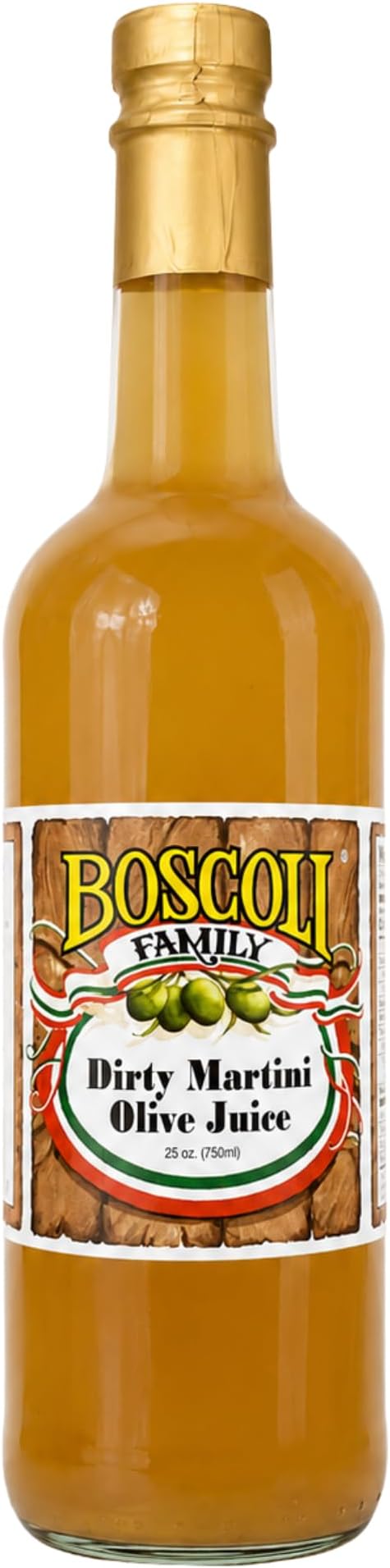 Boscoli Family Dirty Martini Olive Juice, 25 oz. | One 25 oz bottle of olive brine mixer for adjustable dirty martinis, savory cocktails and culinary use.