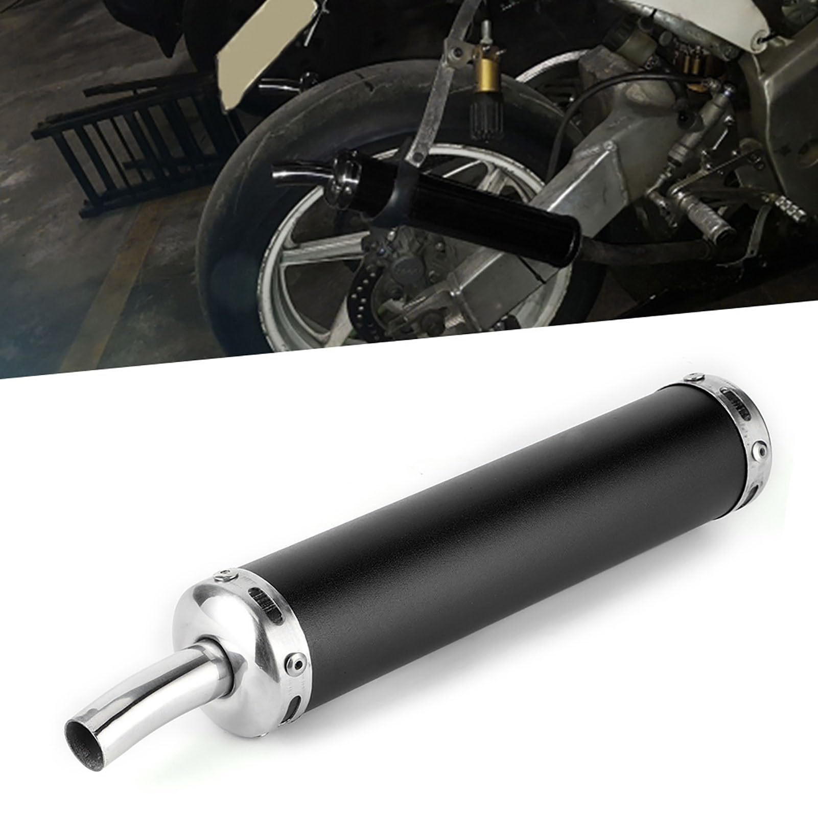 Silenziatore del Silenziatore di Scarico, di Tubi del Silenziatore di Scarico del Motociclo 20 Mm/0,8 Pollici Parti Modificate per Moto a 2 Tempi, Acciaio Inossidabile(Nero)