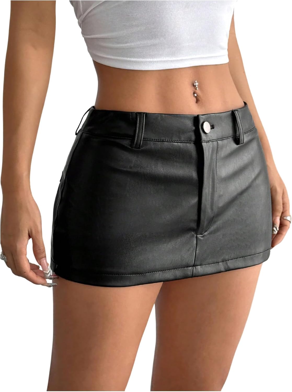 Floerns Women's Y2k PU Leather Mini Skirt Low Rise Bodycon Stretchy Night Out Party Skort - Image 3