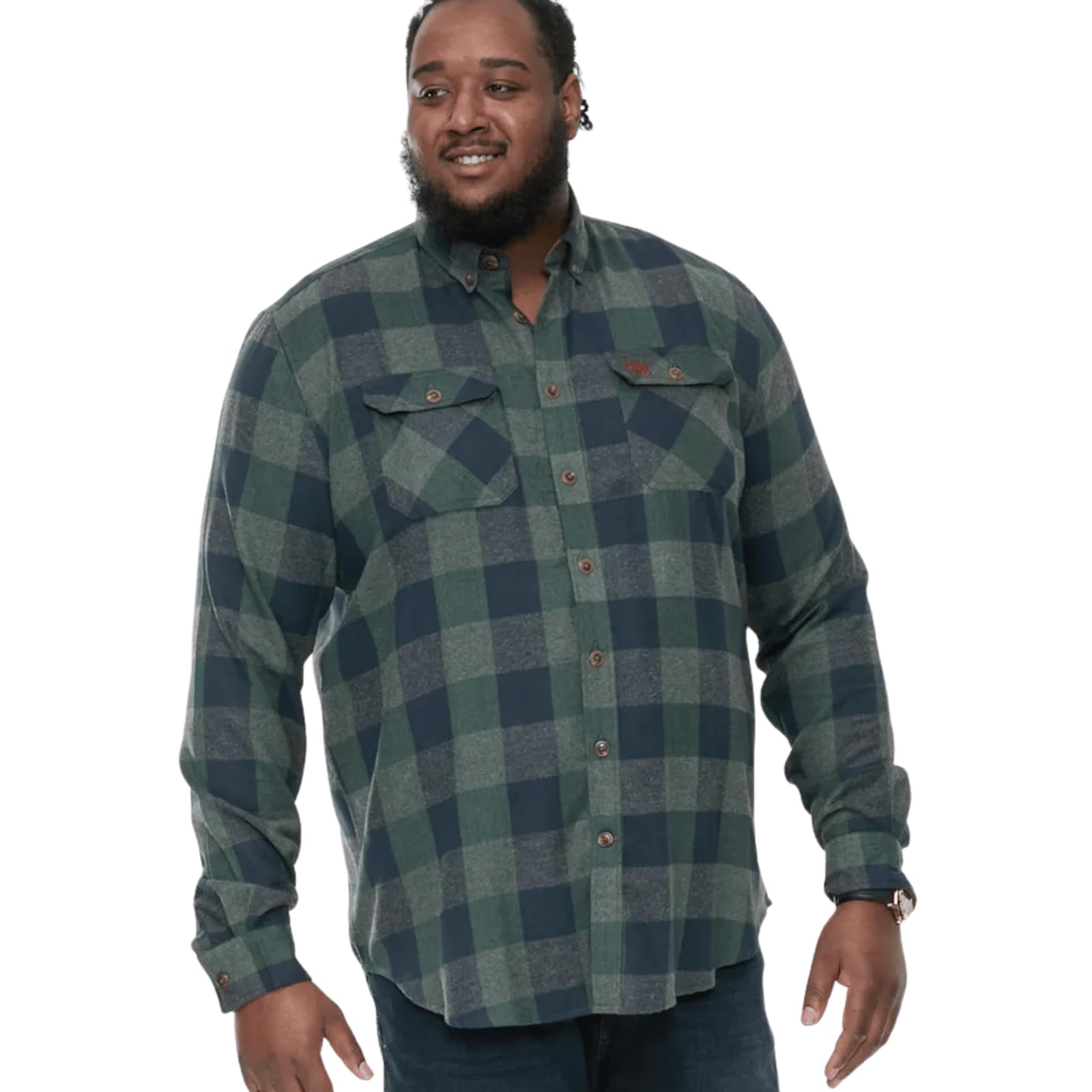 D555 Men's Green Long Sleeve Check Overshirt For With Button Down Collar In Navy/, 4XL