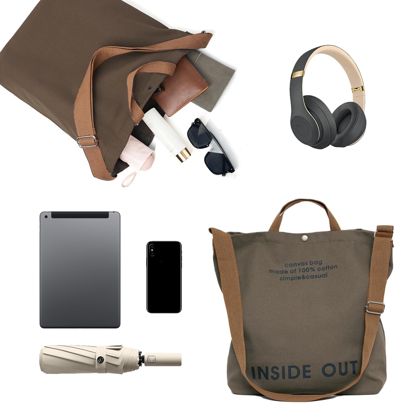 Canvas Tote Bag For Women inside out bag Crossbody Handbag with Adjustable Strap and Coin Purse for Work,Travel,Grocery - Image 5