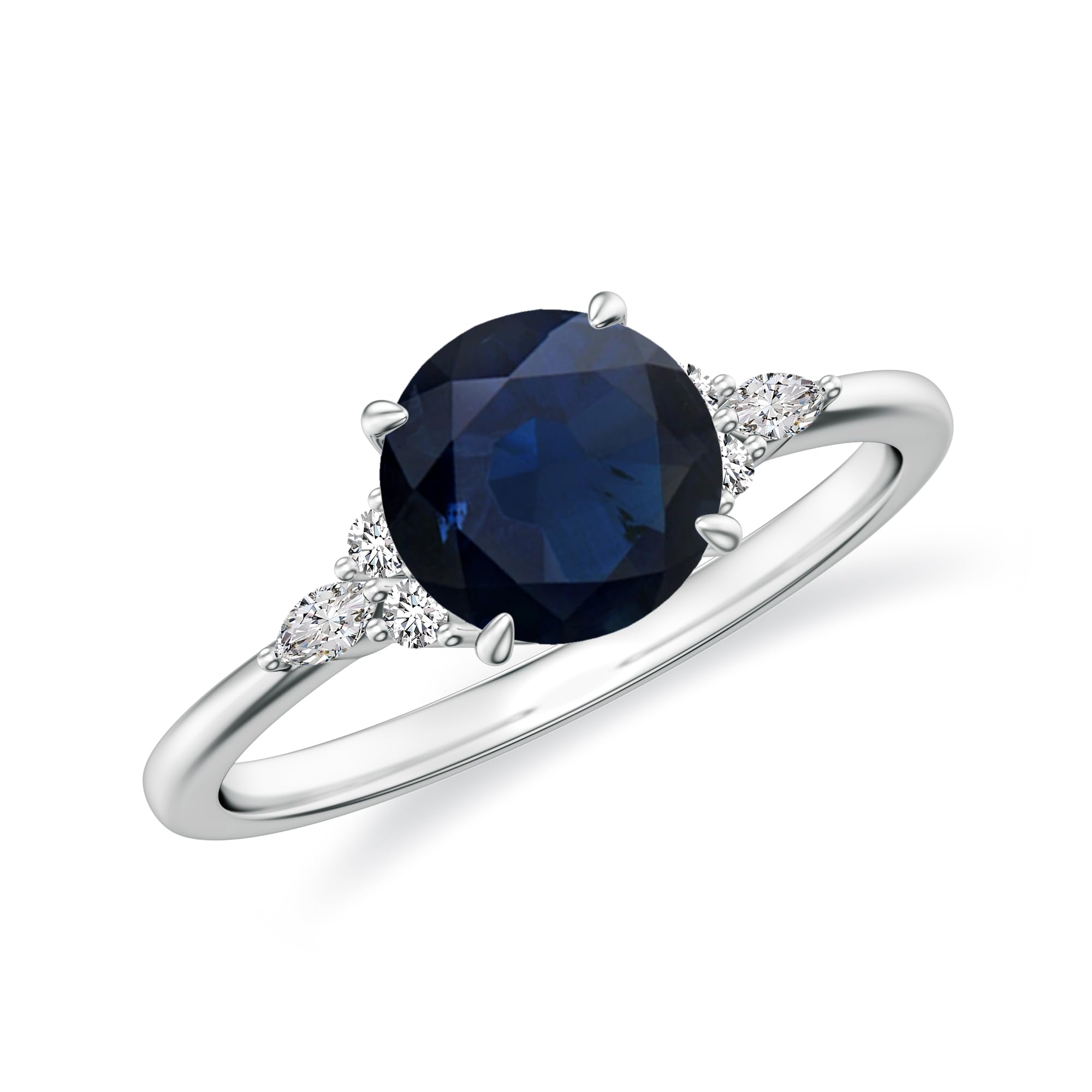 Round Cut Gemstone Side Stone Engagement Ring with Moissanite in Sterling Silver/White Gold Plated Trilogy Promise Wedding Band Ring February Birthstone, Birthday, Anniversary Jewelry-image-27